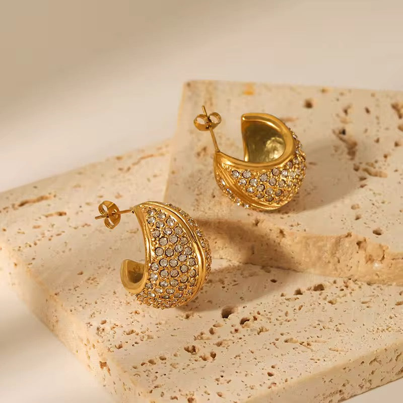Studded Bucket Drop Earrings-Gold