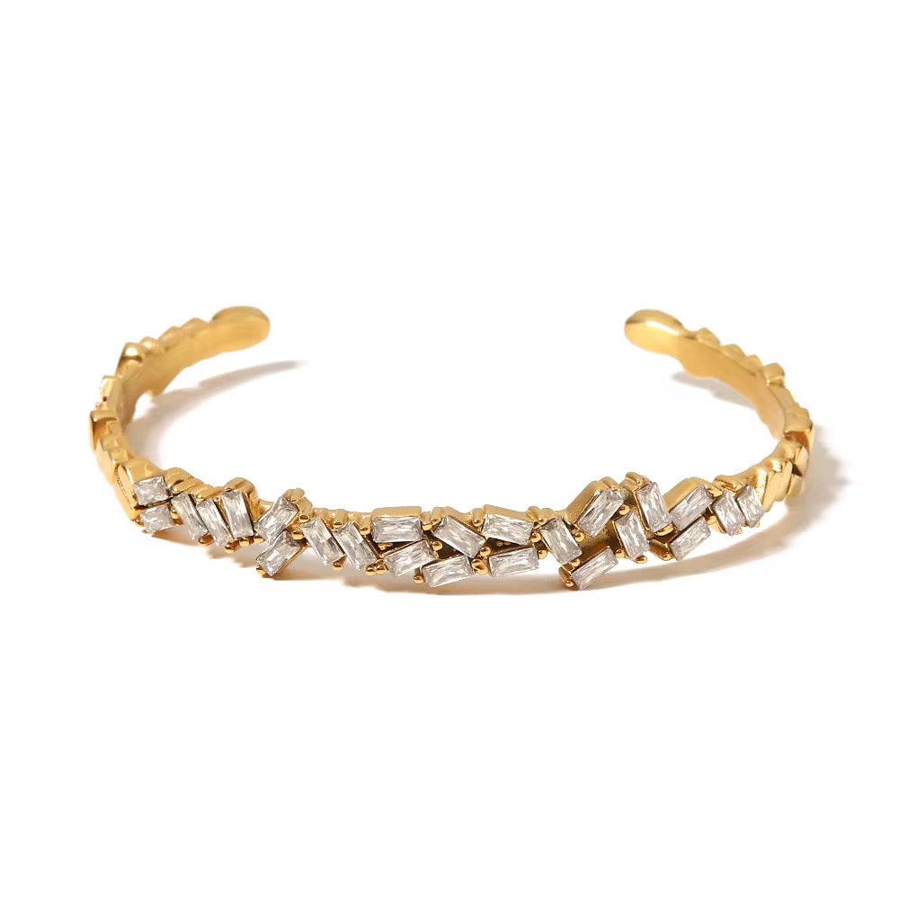 Thin Criss Cross Baguette Adjustable Kada Bracelet- Gold