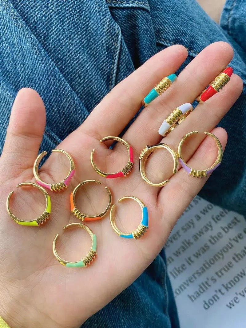 Colorful Enamel Rimmed Rings-5 Colors