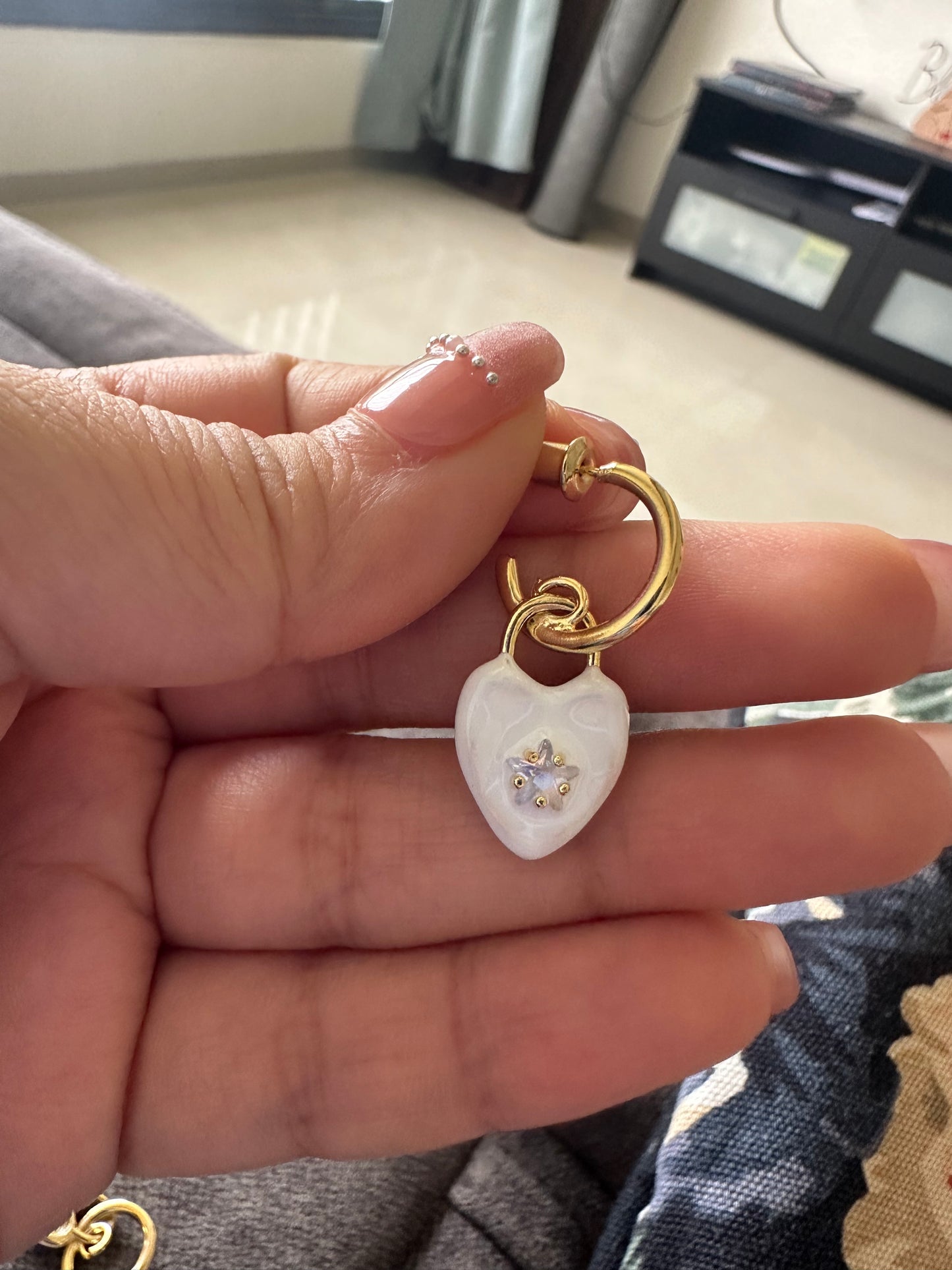 White Heart Star Dangler Earrings