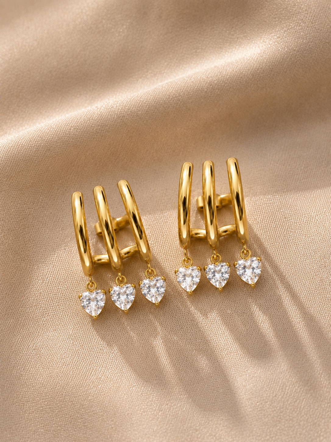 Triple Heart Charm Earrings - Gold