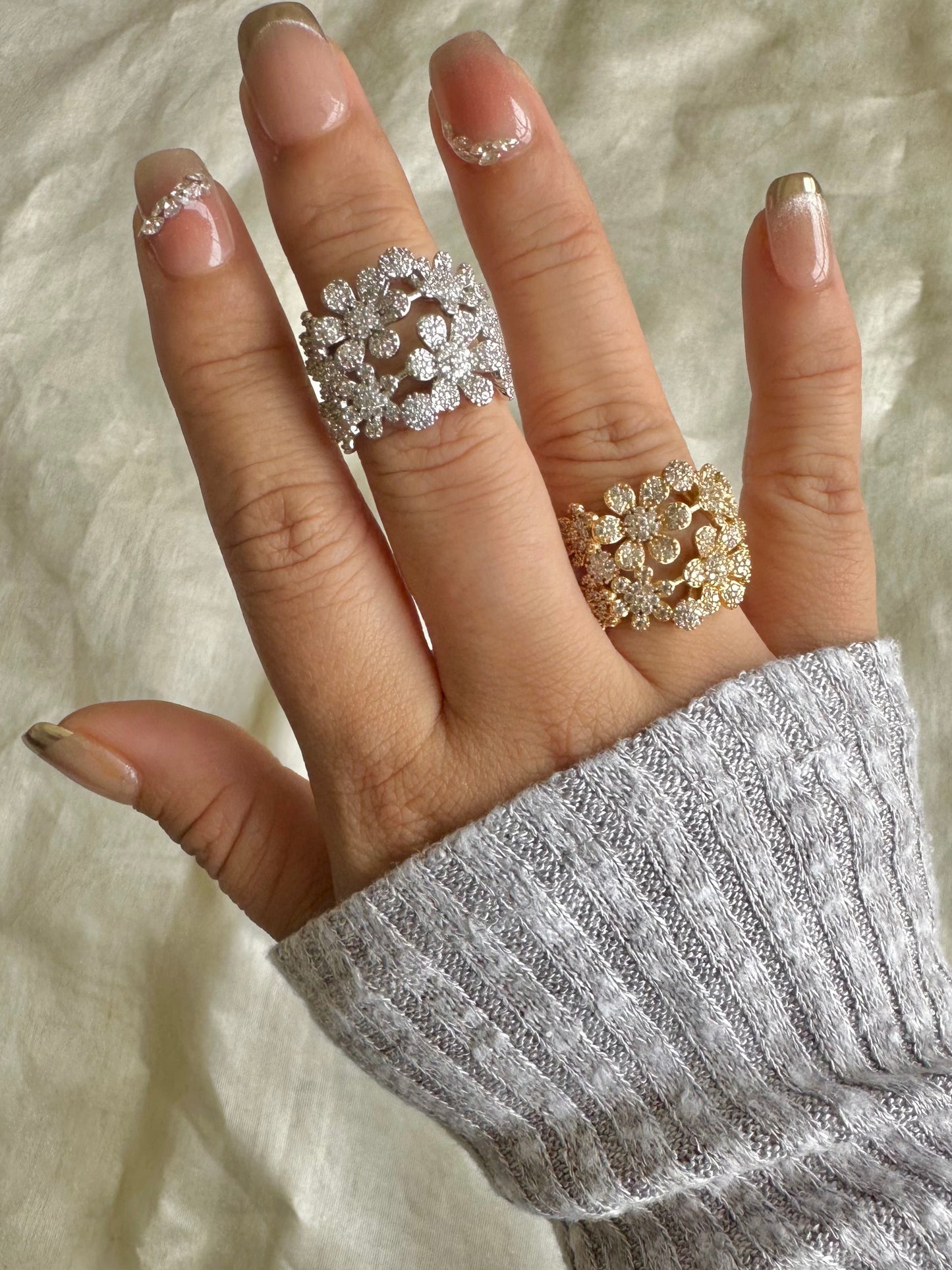 Studded 3D Flower Statement Ring
