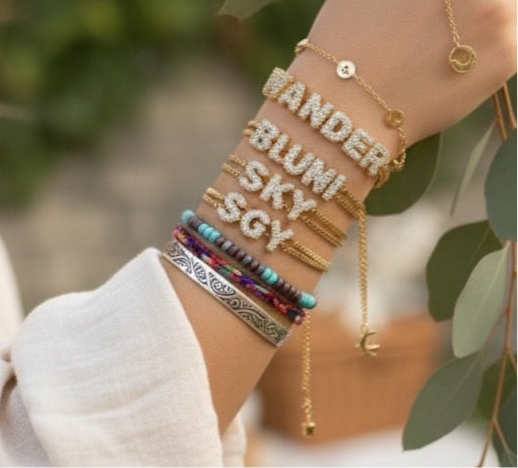 Studded Initial Slider Bracelet-Customised