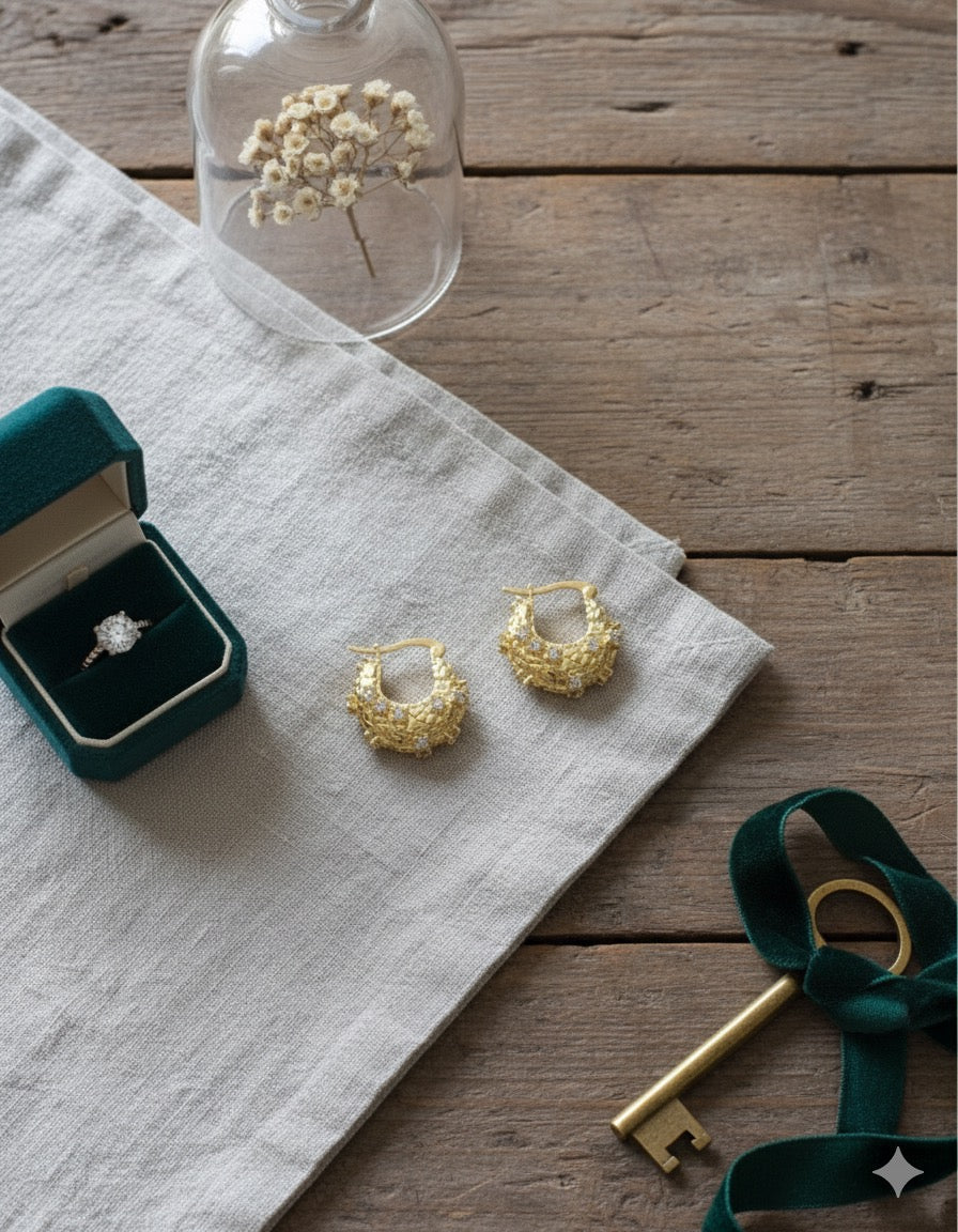 Uneven Studded Mini Hoop Earrings-Gold