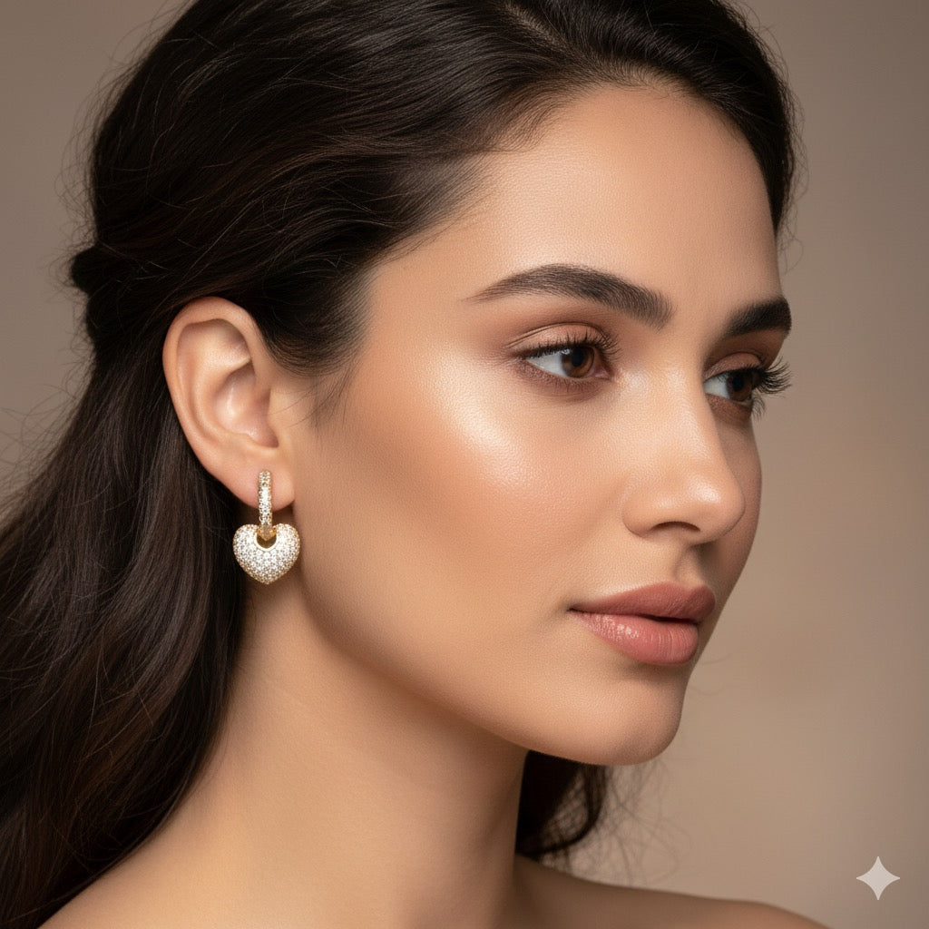 Studded Heart Bali Earrings-Gold & Silver