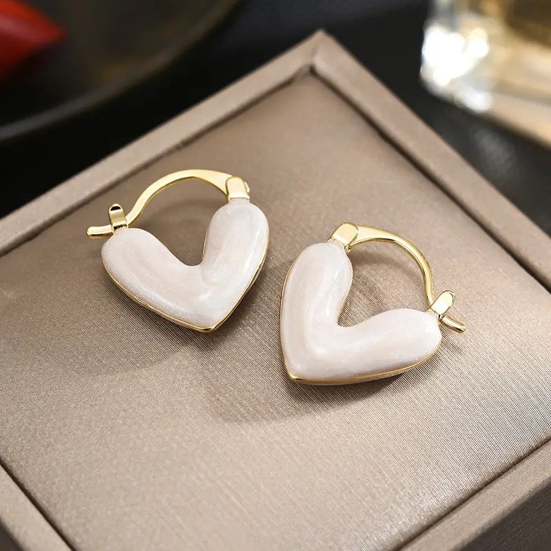 Enamel Heart Medium Earrings