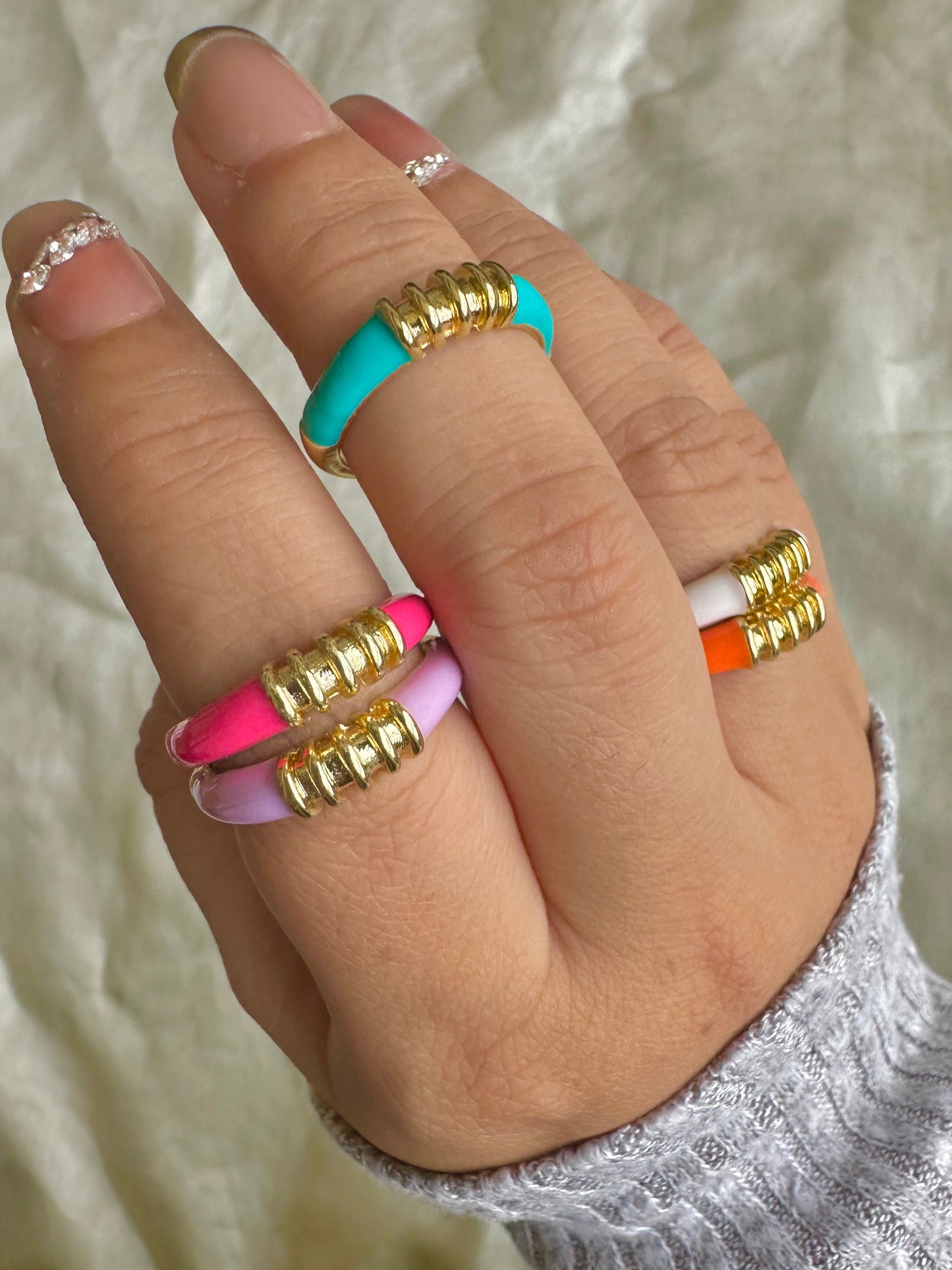 Colorful Enamel Rimmed Rings-5 Colors