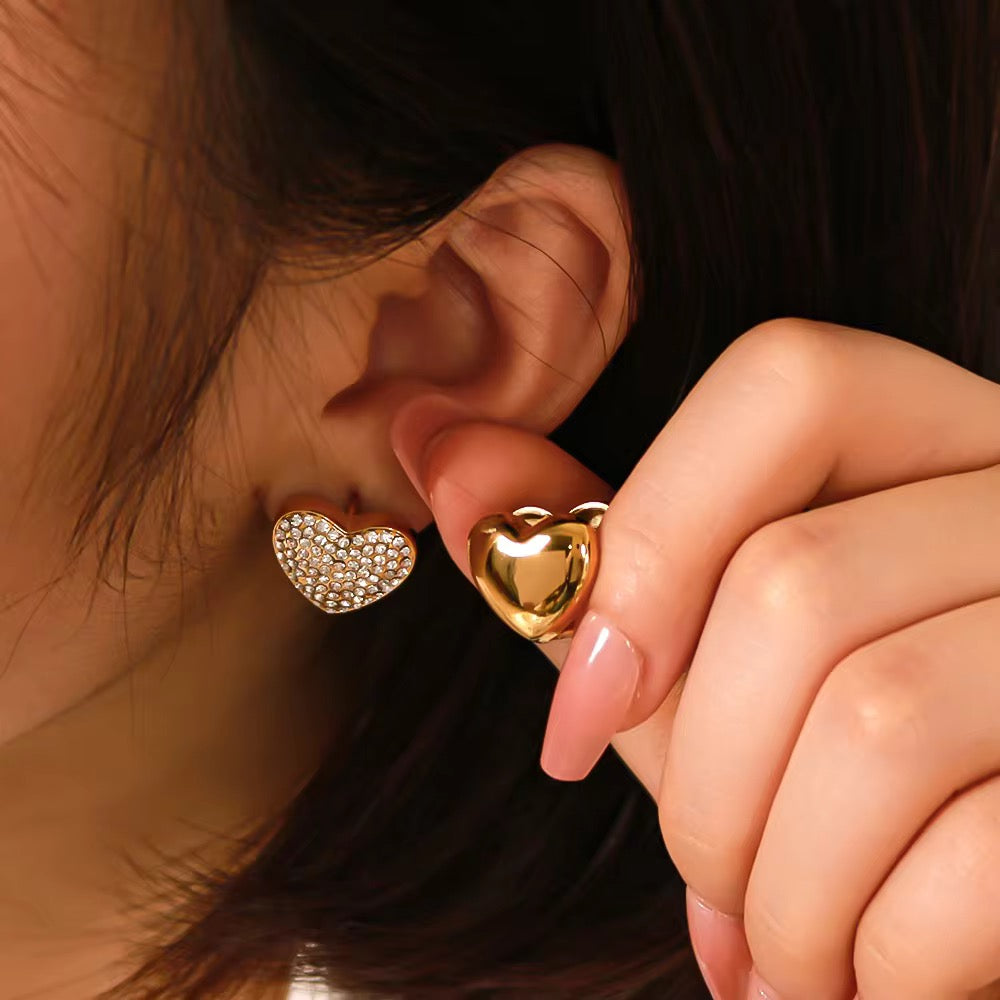 Studded Heart Clip On Earrings-Gold