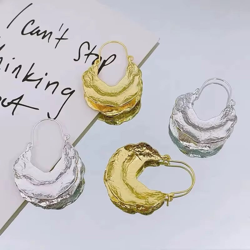 Hammered Hollow Hoop Earrings-Gold & Silver
