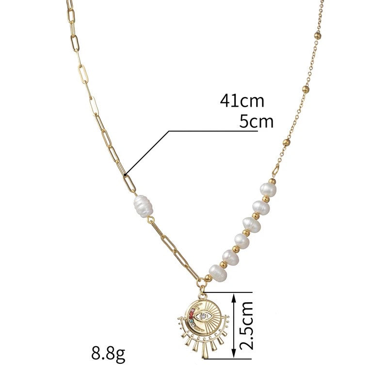 Evil Eye Fresh Water Pearl Necklace