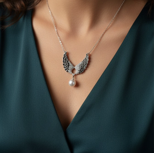 Black Angel Necklace-Silver