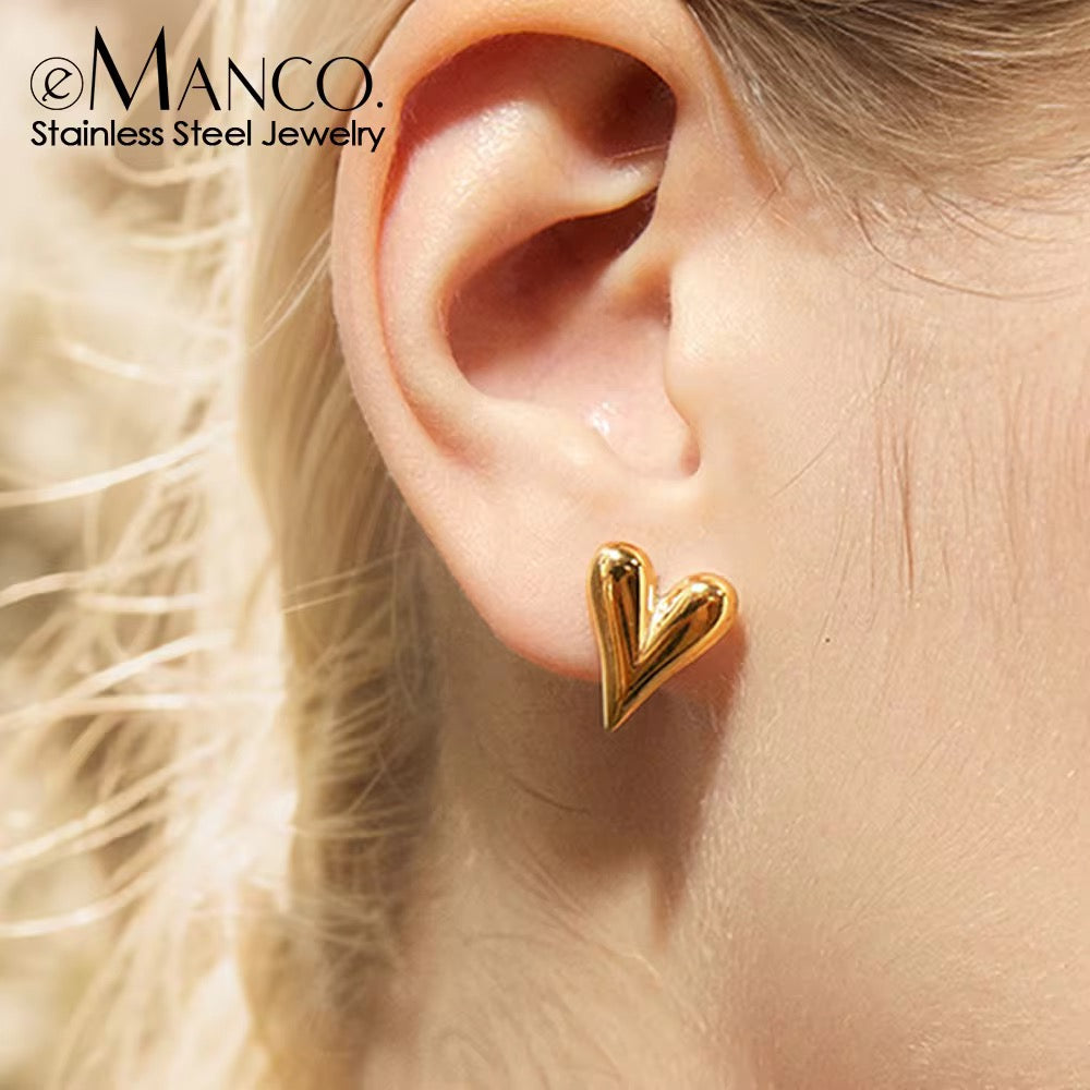 Tiny Heart Necklace & Studs Set-Gold