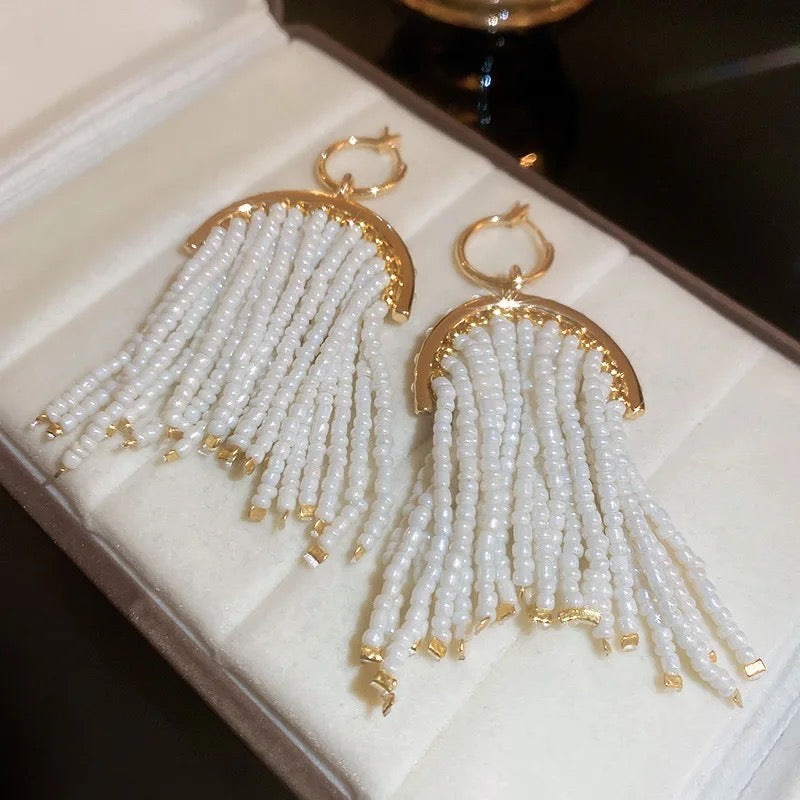 White Sequin Danglers