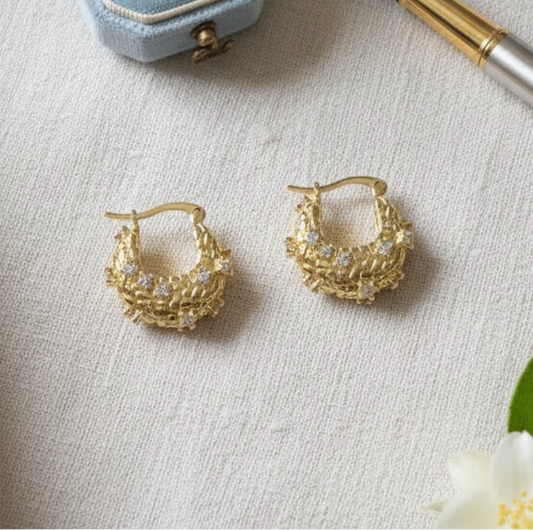 Uneven Studded Mini Hoop Earrings-Gold