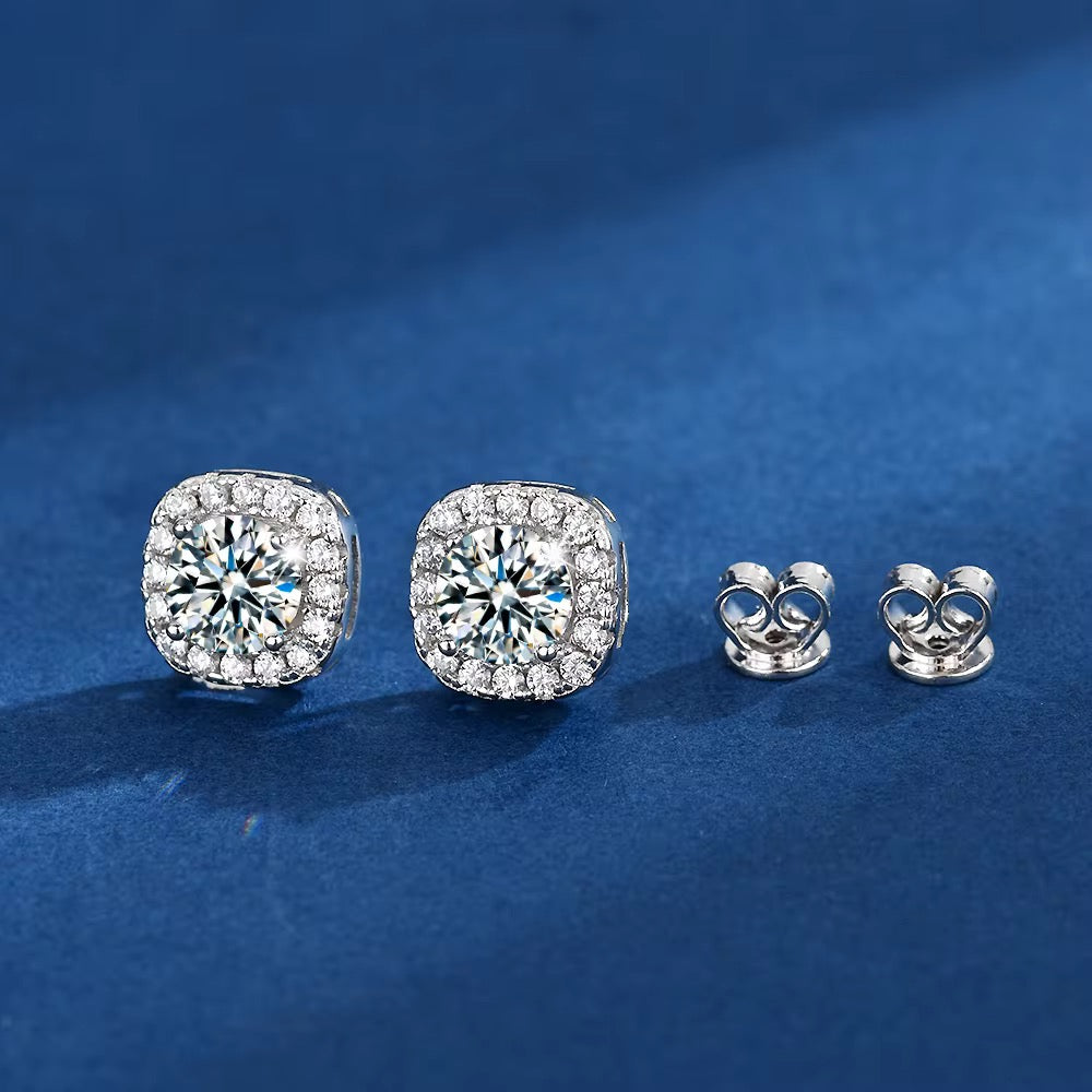Halo Solitaire Stud Earrings- Silver
