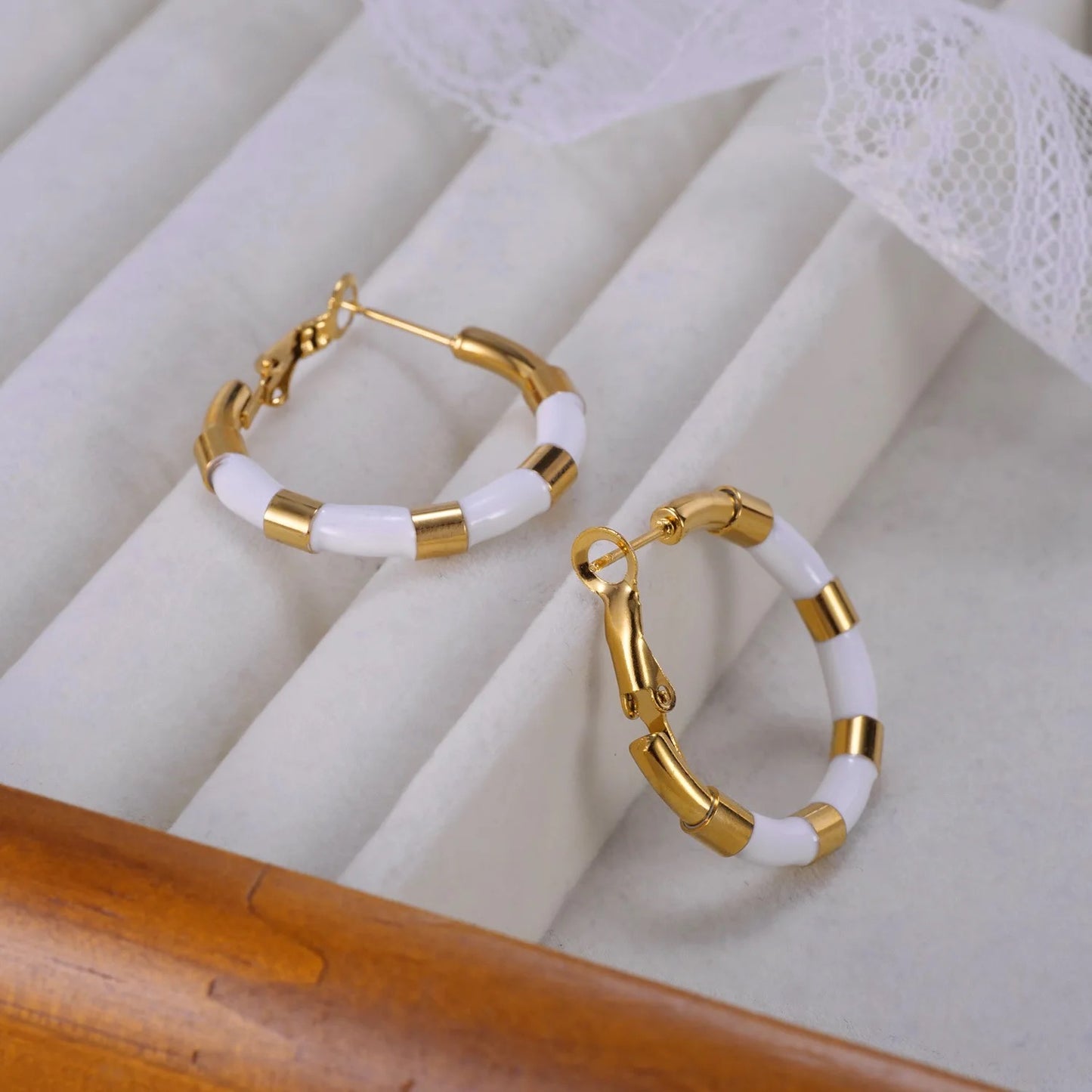 White Enamel Striped Hoops