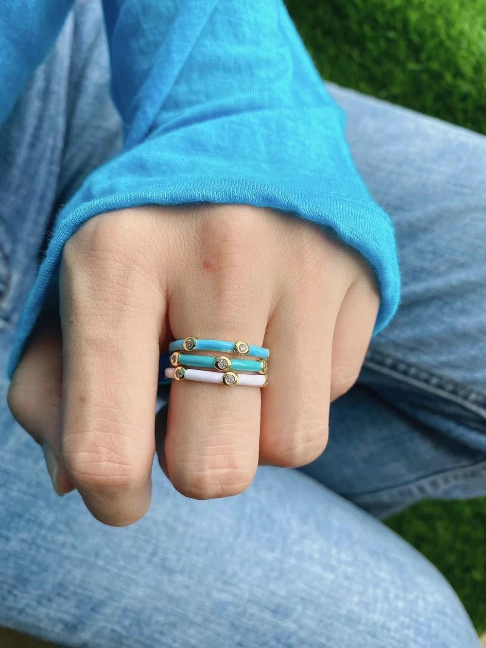 Enamel Chain 2Pc Ring Set