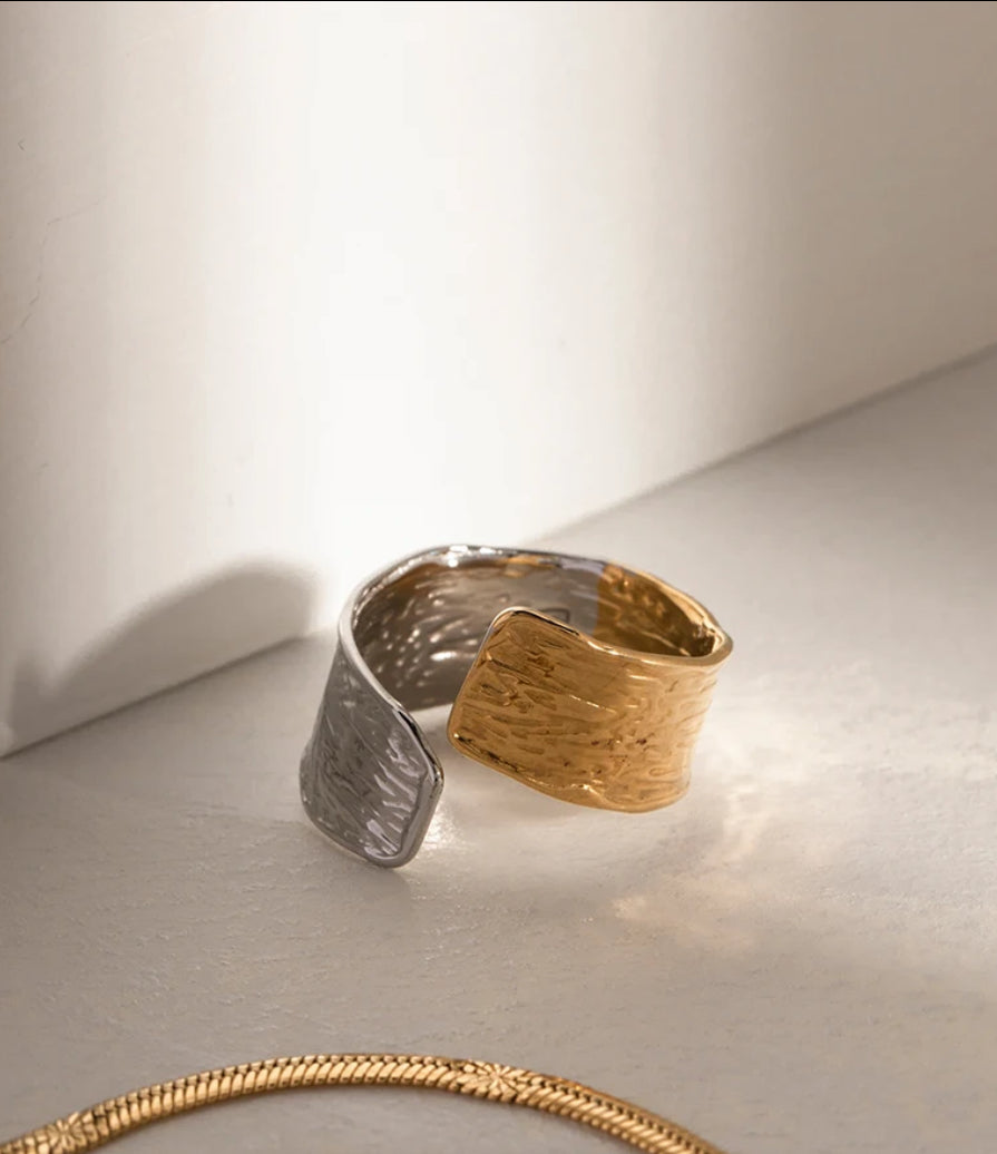 Cross Band Silver Gold Ring