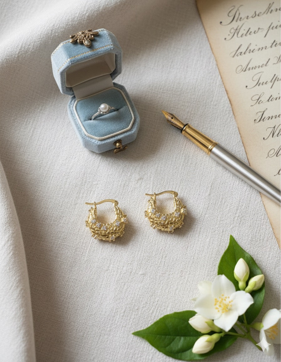 Uneven Studded Mini Hoop Earrings-Gold