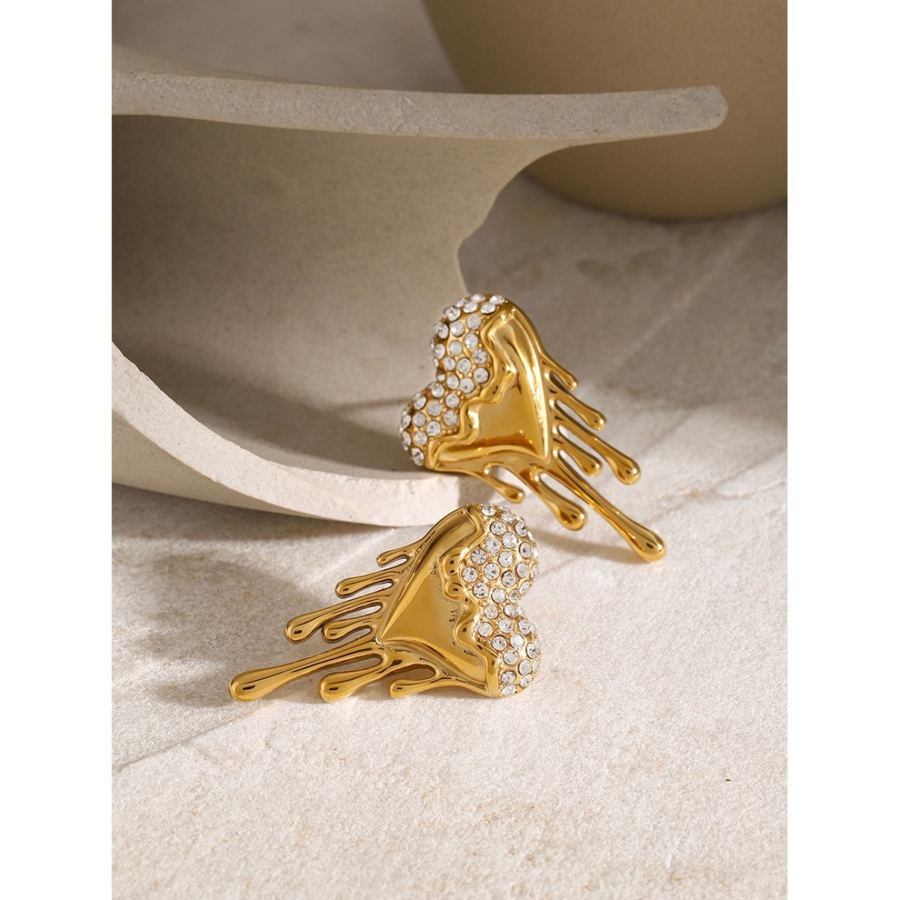 Melting Diamond Studded Heart Earrings