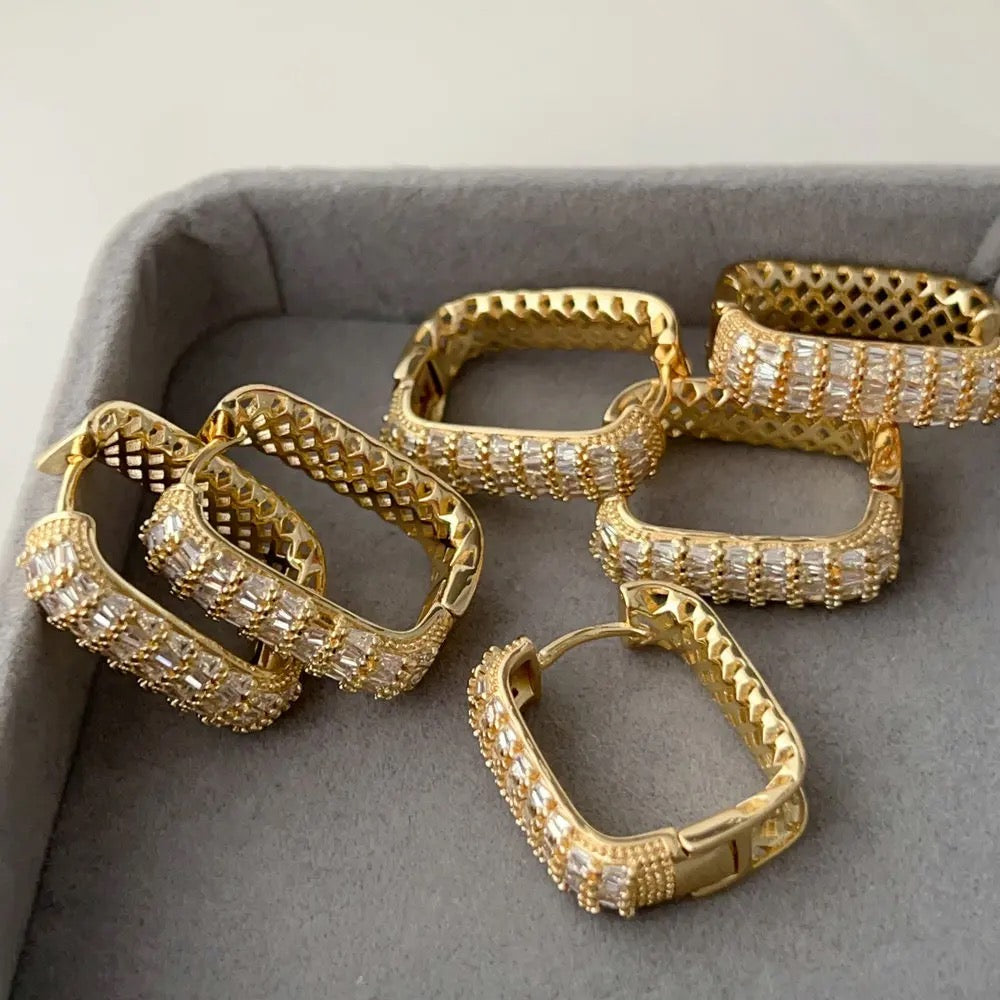 Big Gold Studded Square Hoops
