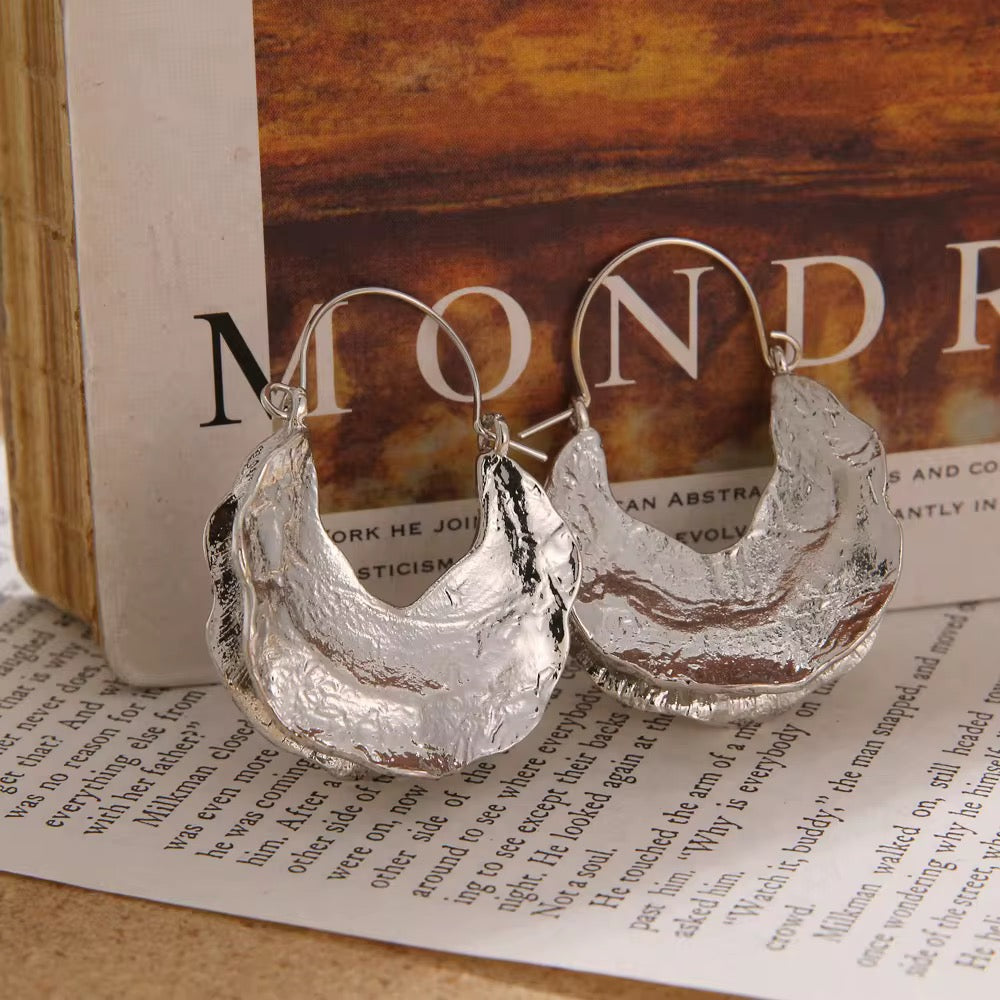 Hammered Hollow Hoop Earrings-Gold & Silver