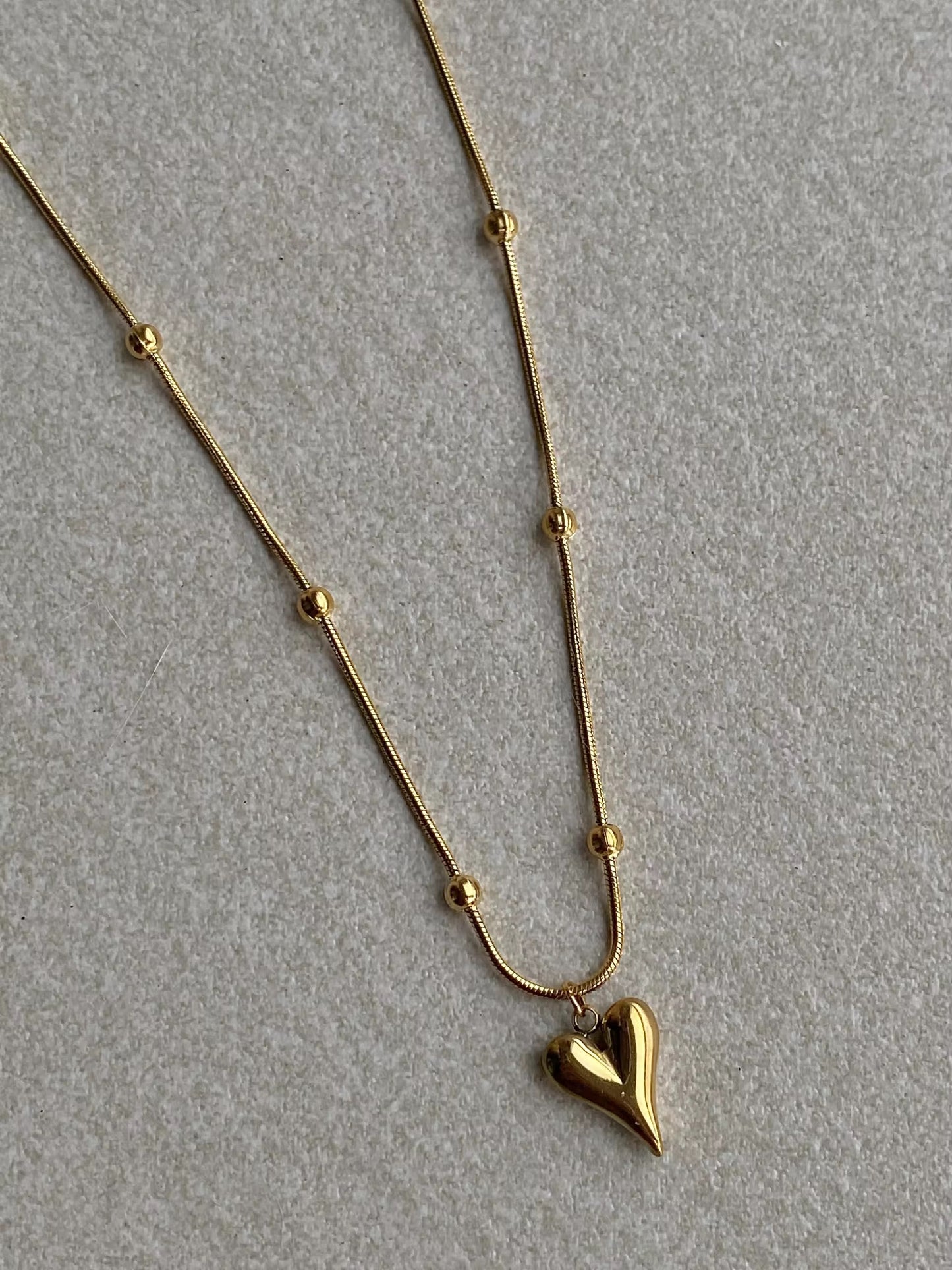 Tiny Heart Necklace & Studs Set-Gold