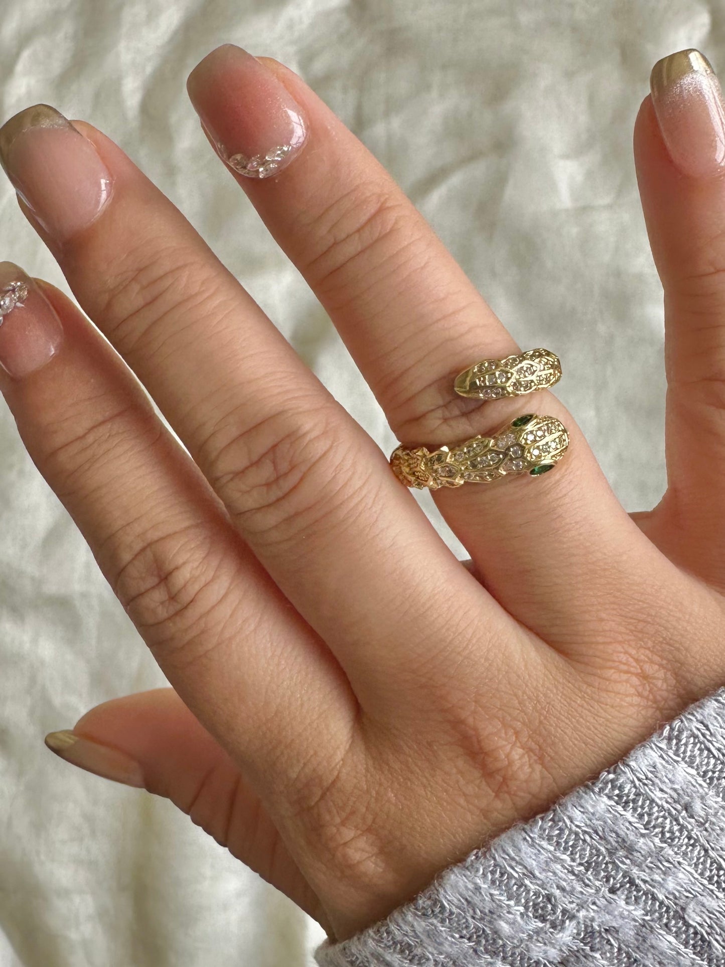 Chunky Snake Studded Ring-Gold