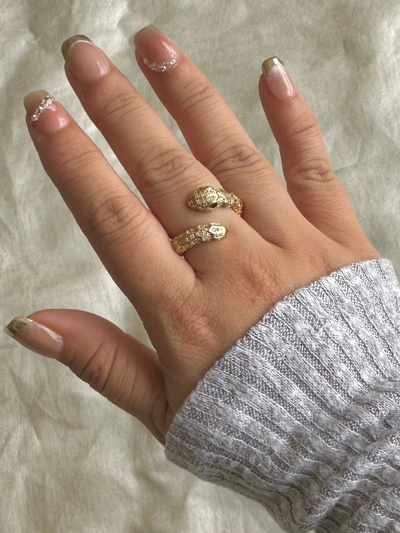 Chunky Snake Studded Ring-Gold