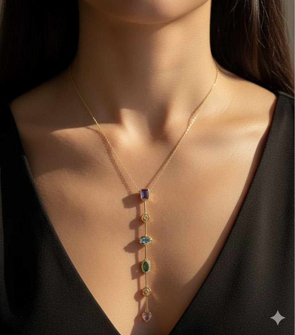 Verticle Gemstone Drop Necklace- 2 Styles