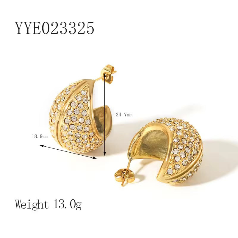 Studded Bucket Drop Earrings-Gold
