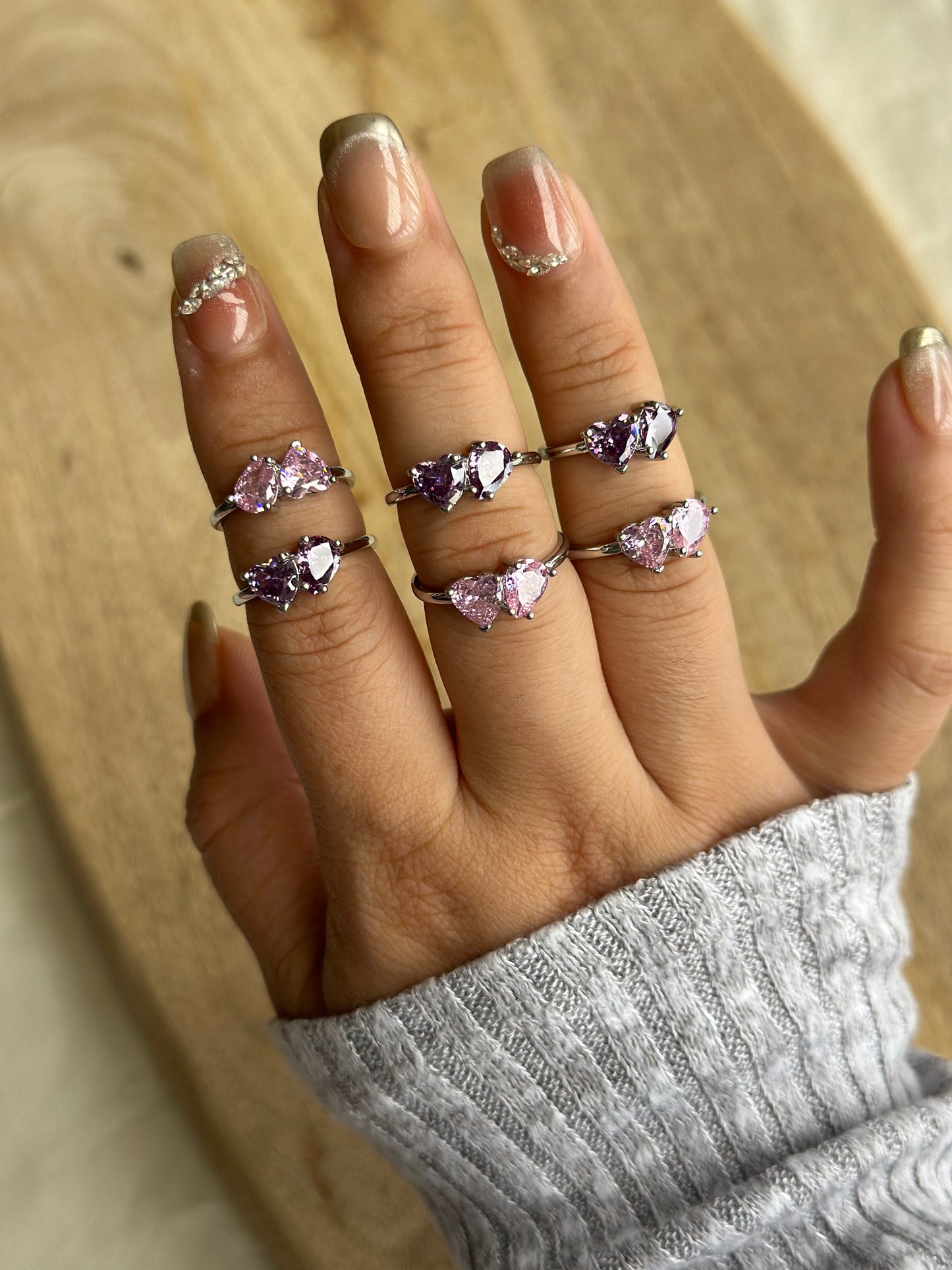 Heart Pear Crystal Silver Mini Ring