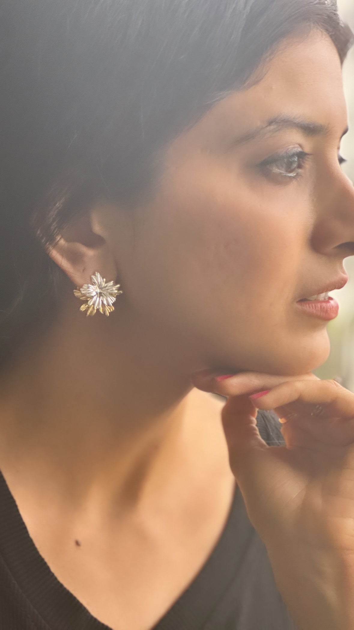 Dual Flower F&B 2in 1 Earrings