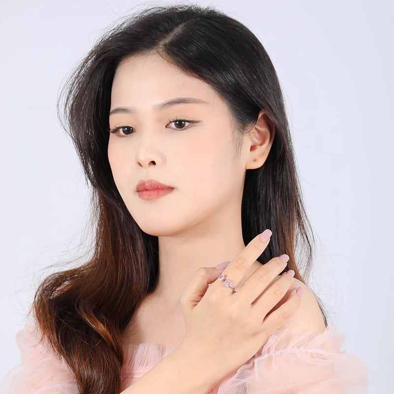 Heart Pear Crystal Silver Mini Ring