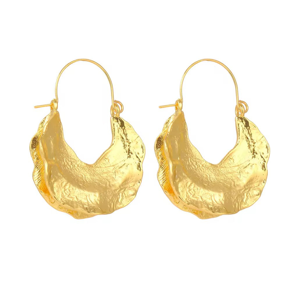 Hammered Hollow Hoop Earrings-Gold & Silver