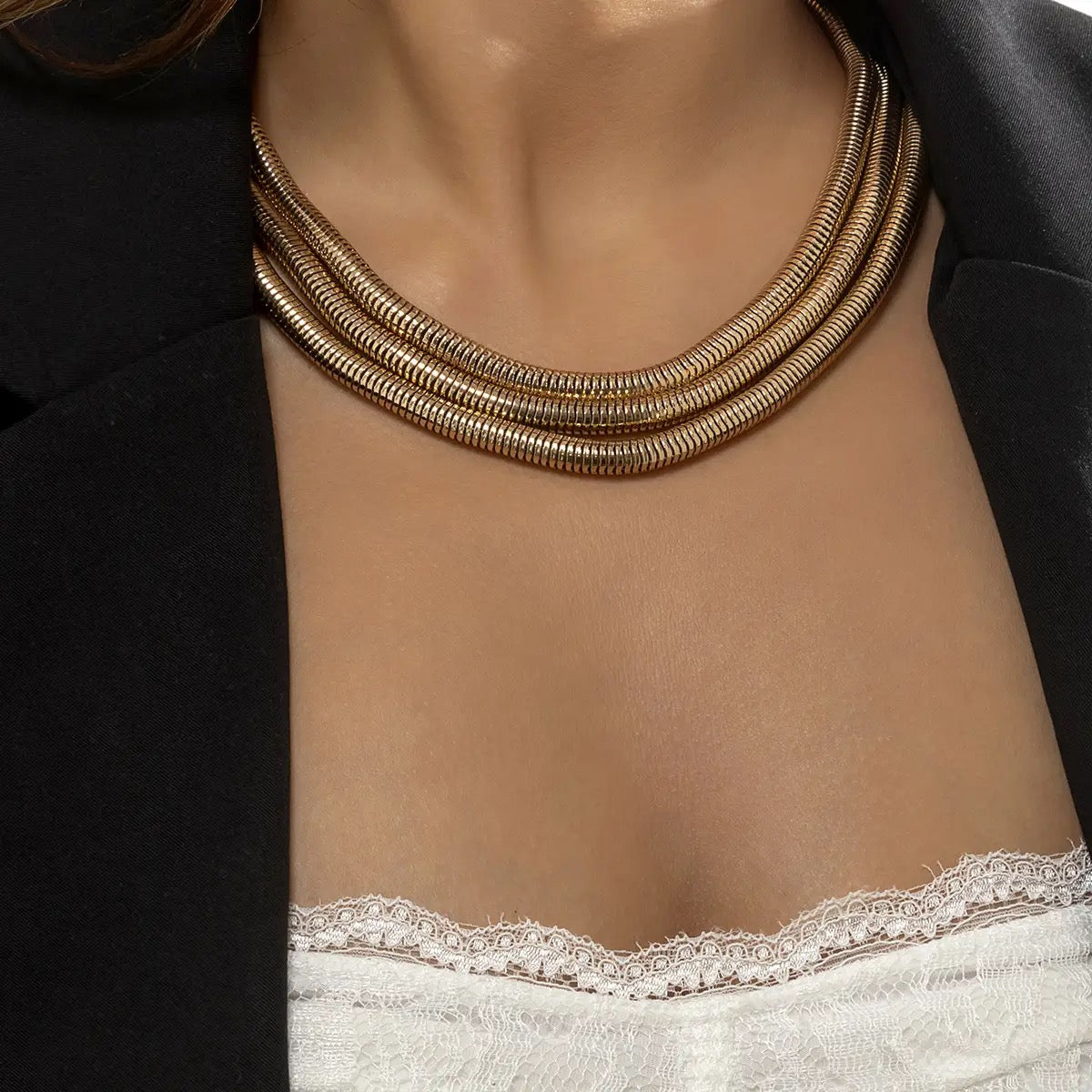 Triple Layer Gold Choker Necklace