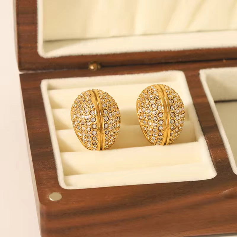 Studded Bucket Drop Earrings-Gold