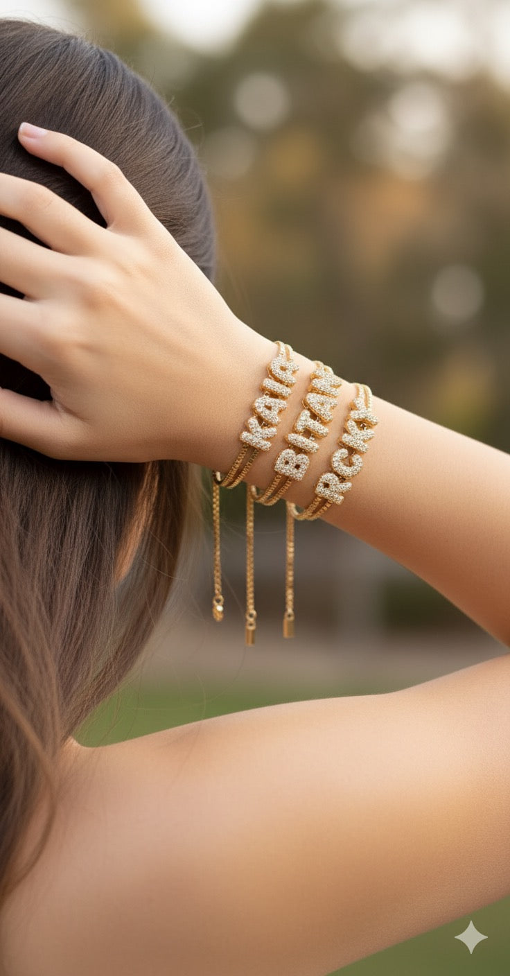 Studded Initial Slider Bracelet-Customised