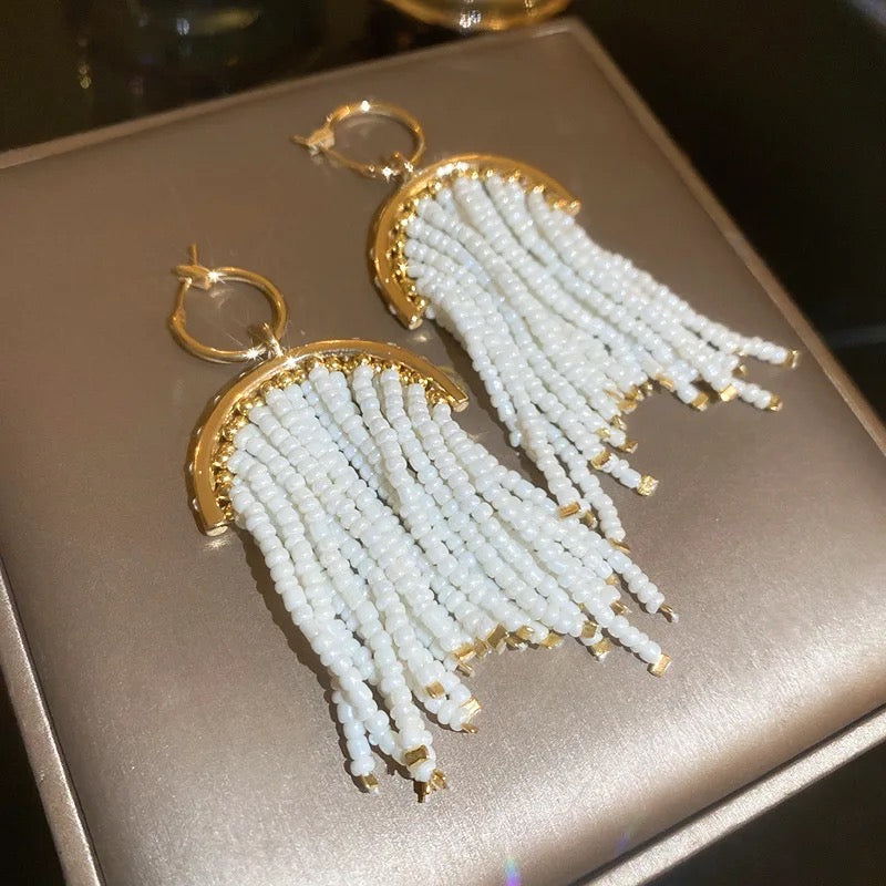 White Sequin Danglers