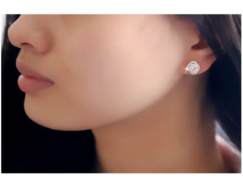 Halo Solitaire Stud Earrings- Silver