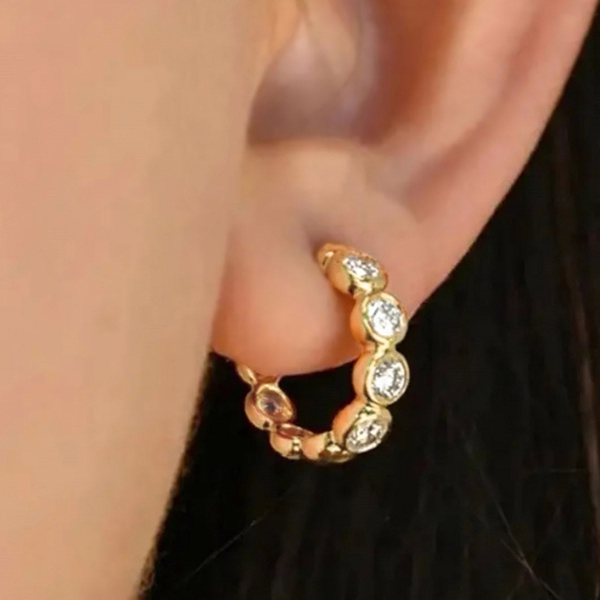 Dot Diamond Hoop Earrings-Gold