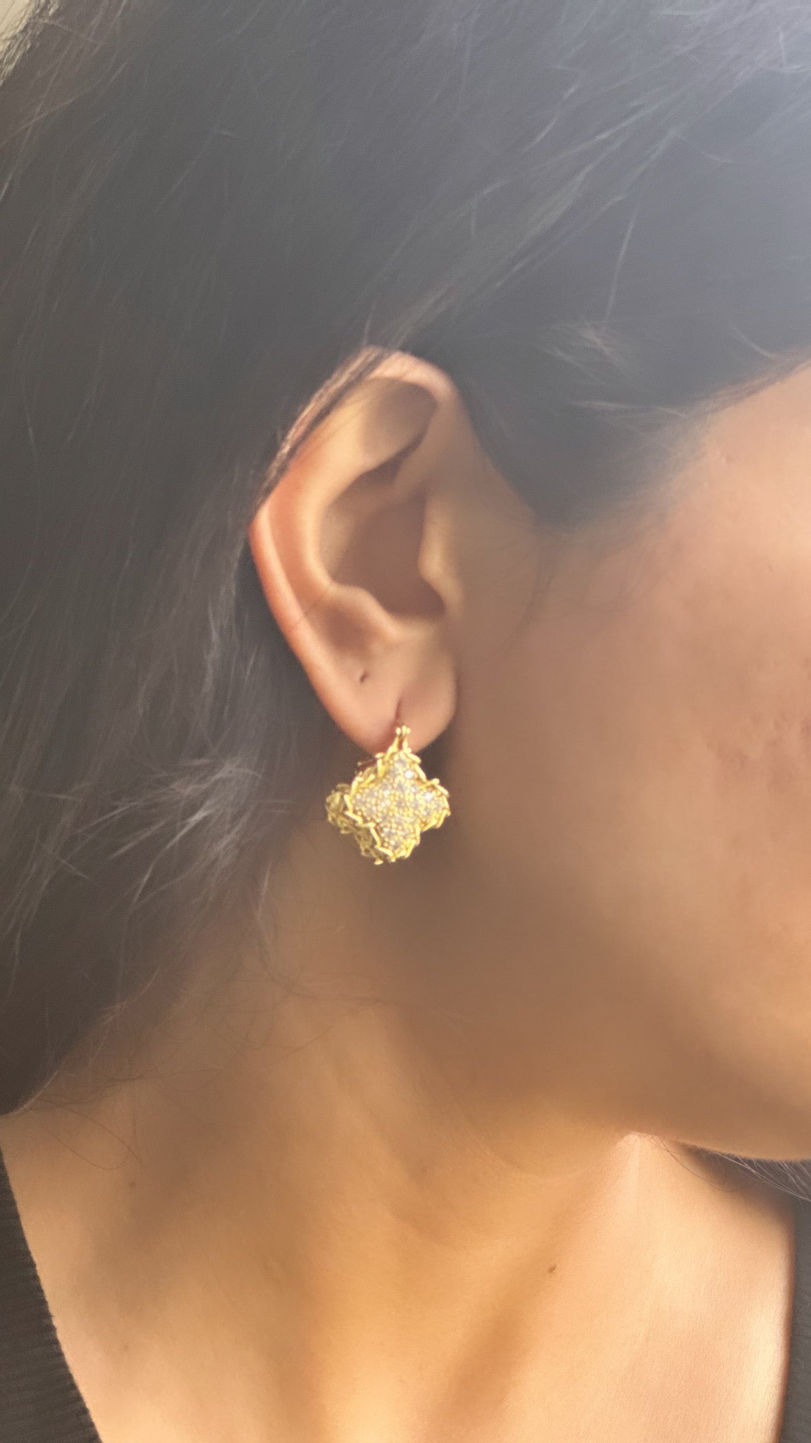 Studded Clover Gold Bali Earrings