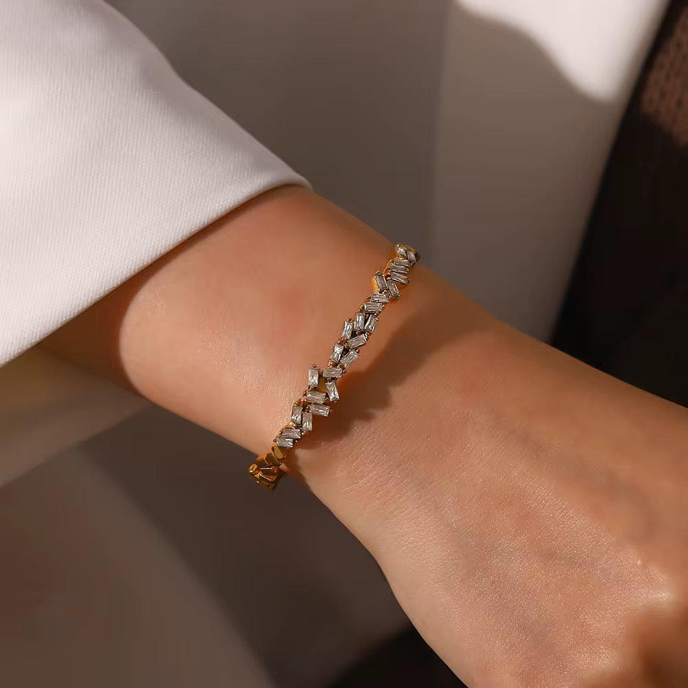 Thin Criss Cross Baguette Adjustable Kada Bracelet- Gold