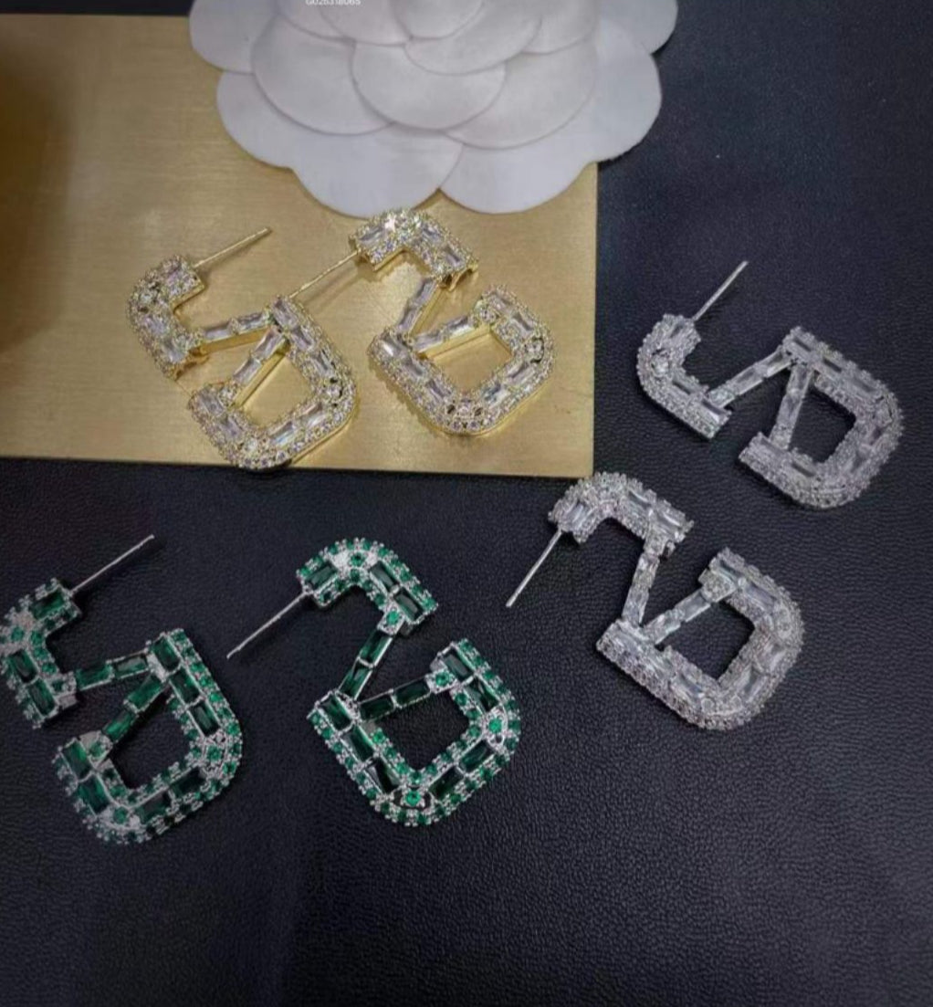 VD Studded Earrings-Gold and Silver