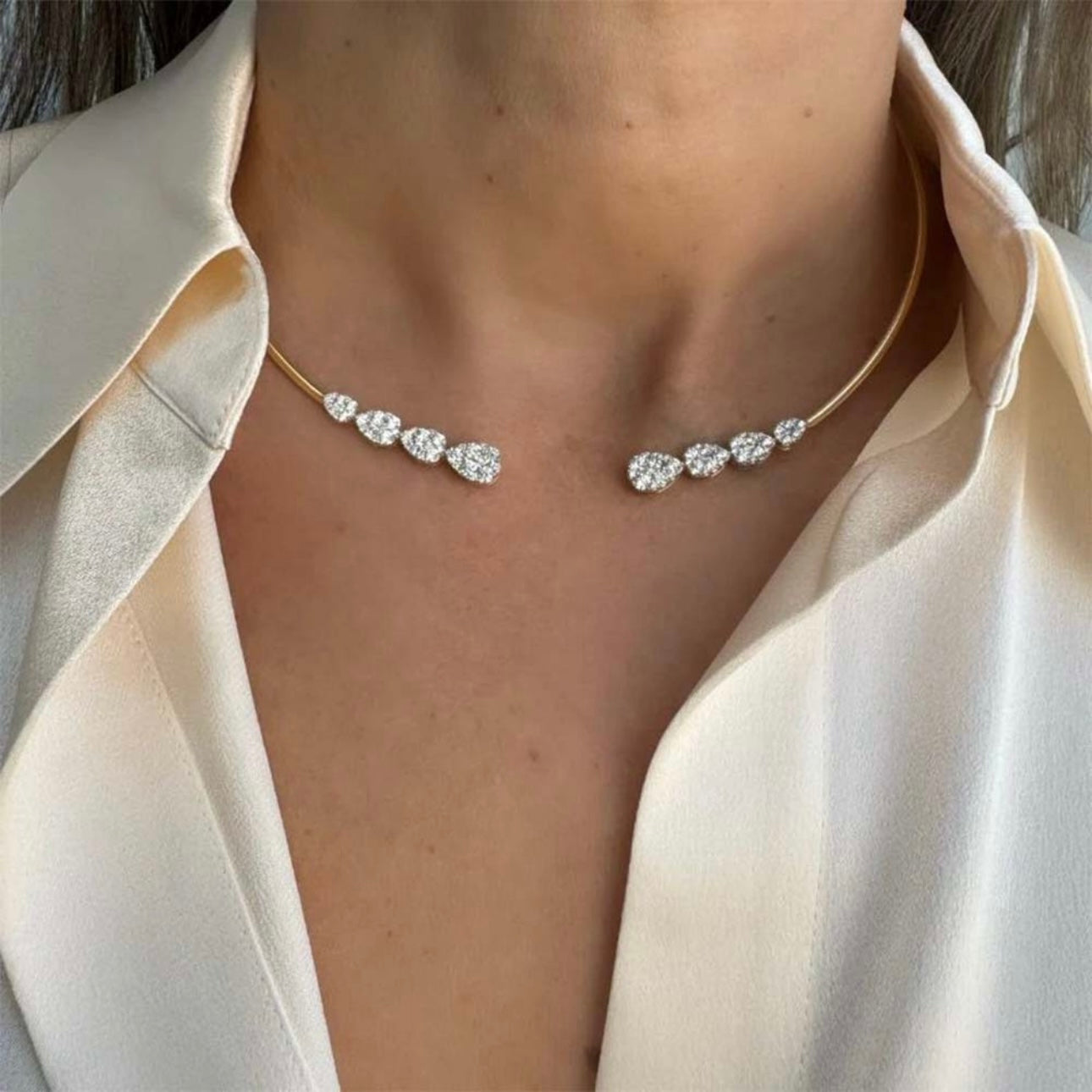 Four Solitaire Gold Choker Necklace