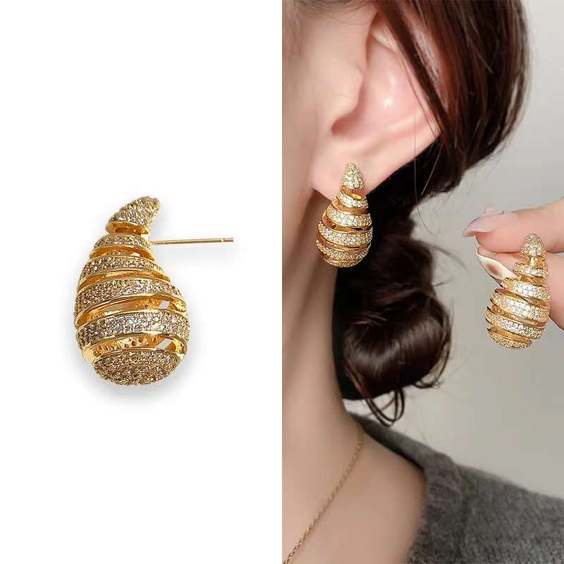Studded Ring Drop Earrings-Gold