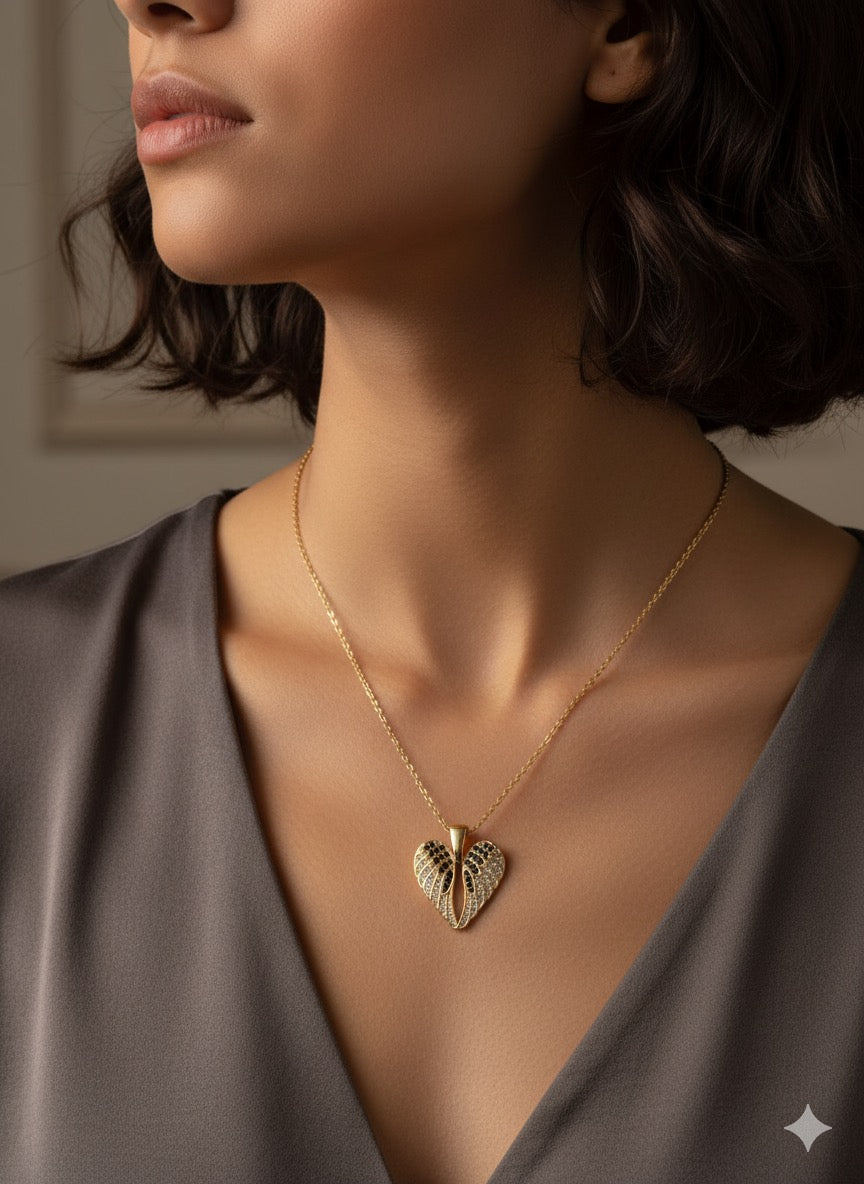 Black & Gold Angel Wings Necklace