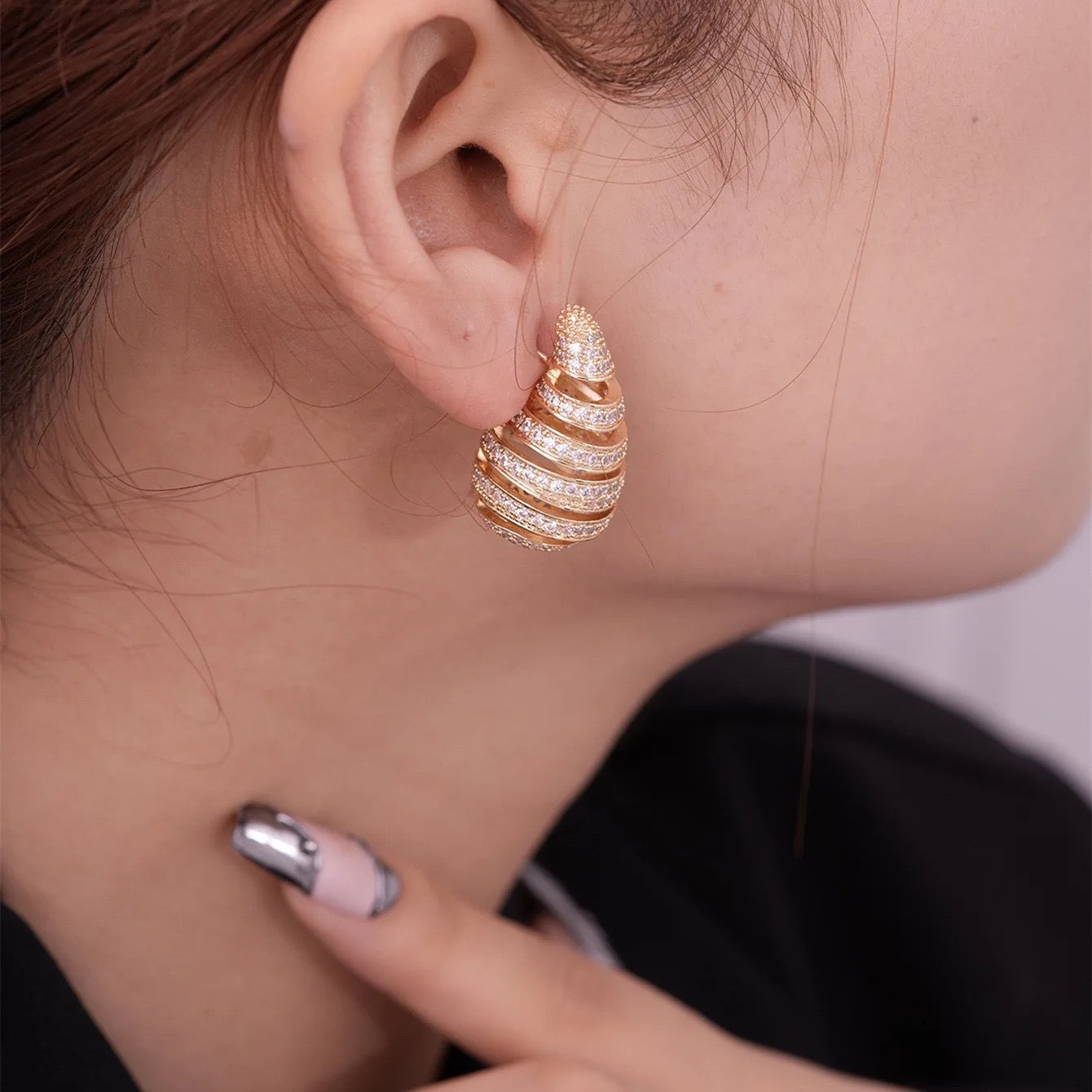 Studded Ring Drop Earrings-Gold