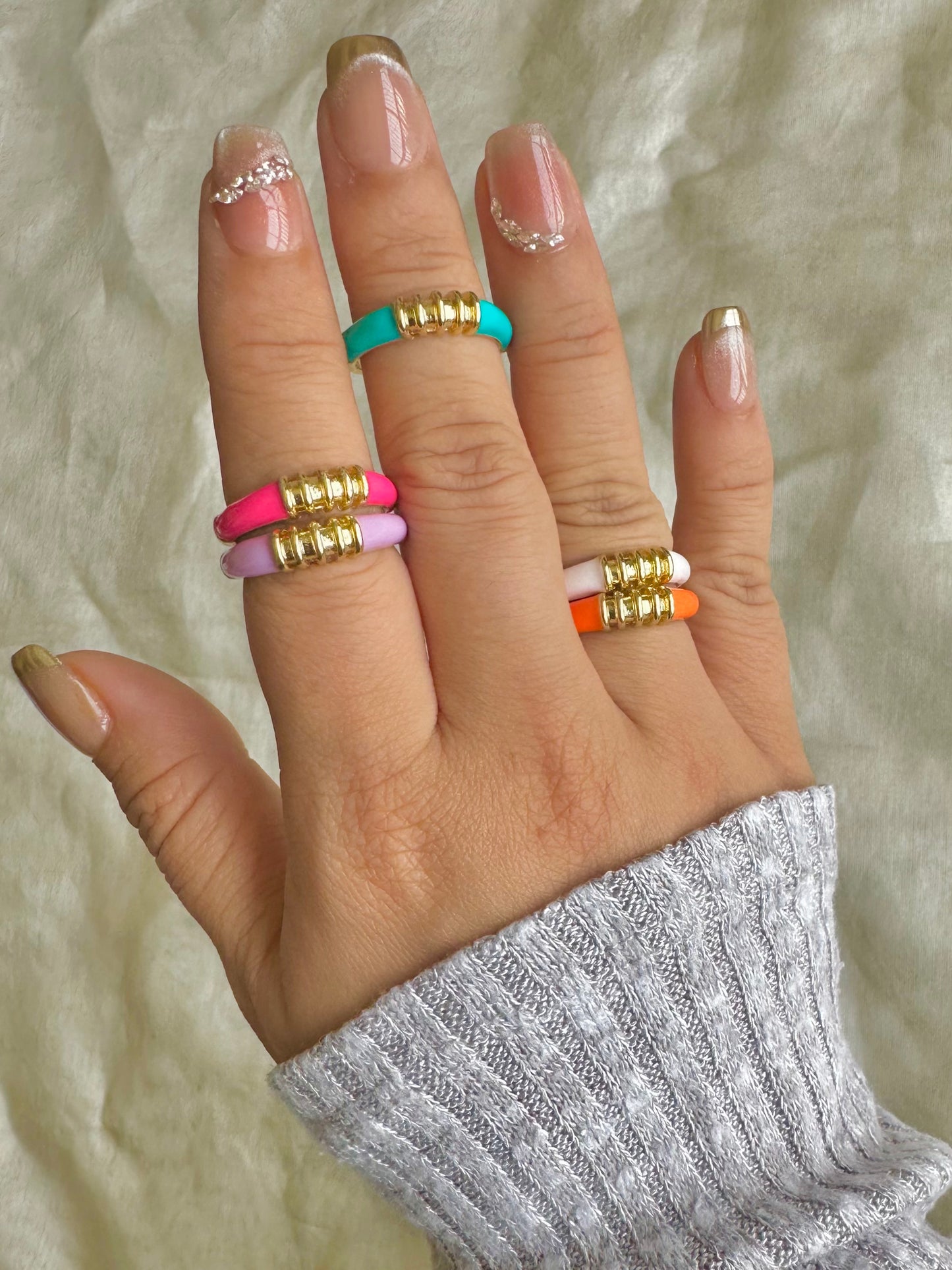Colorful Enamel Rimmed Rings-5 Colors