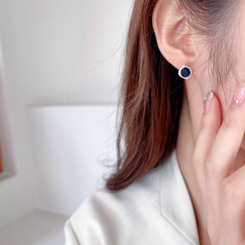 Halo Solitaire Stud Earrings- Silver